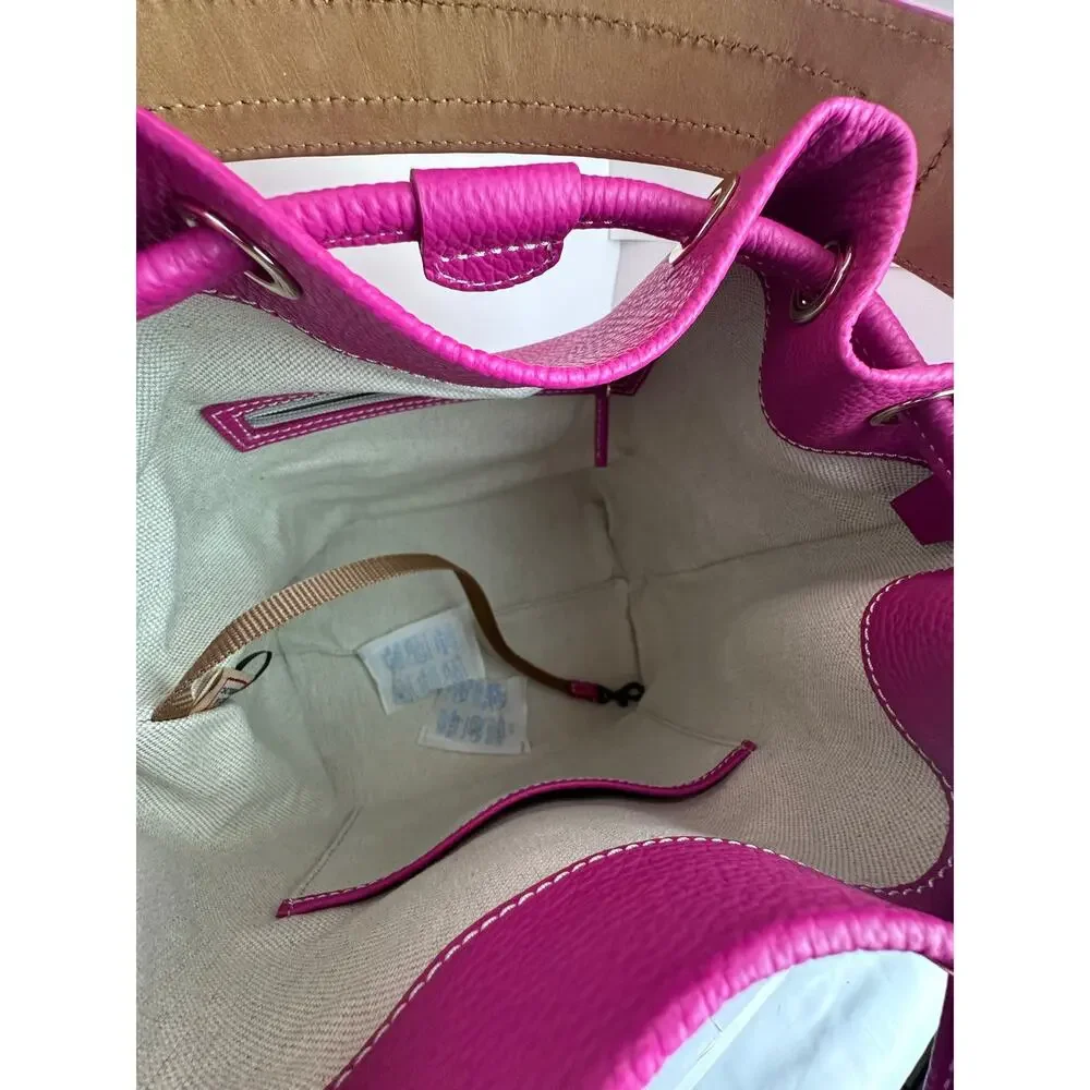 Dooney & Bourke Lucca Pebble Leather Drawstring Shoulder Bucket Bag Fuchsia NWT